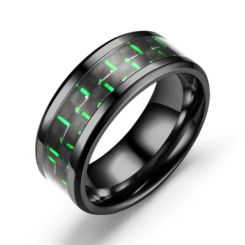 Green black gold carbon fiber ring US Size #11