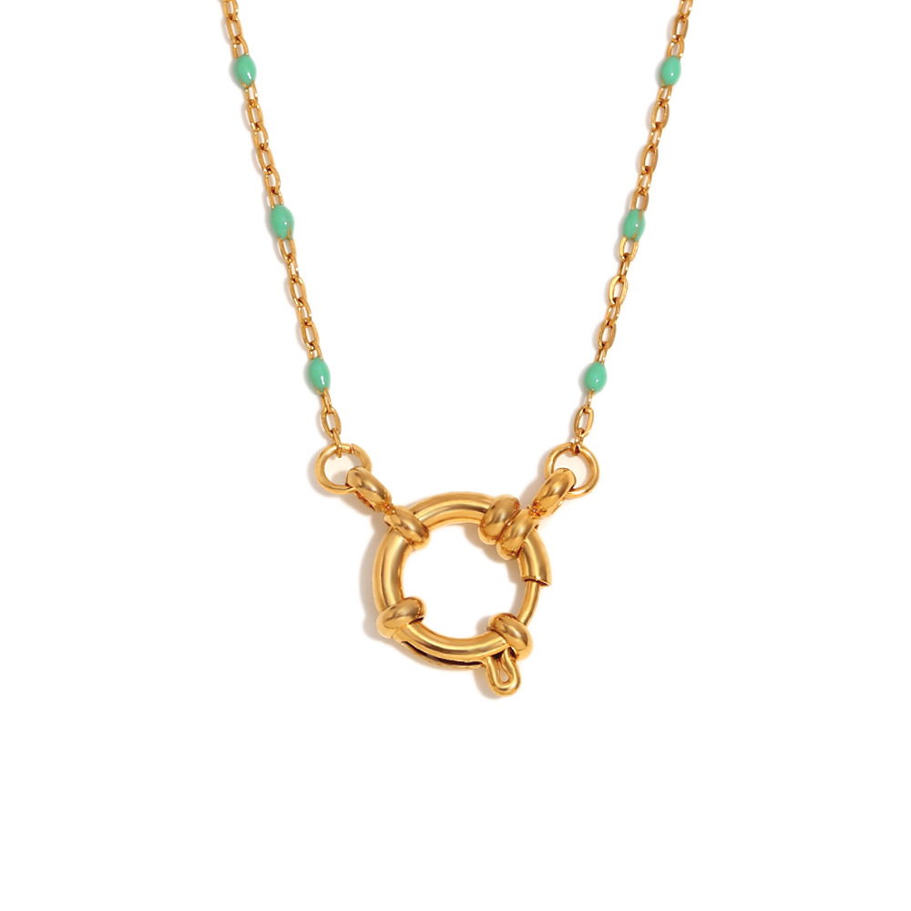 3:滴油夹珠弹簧扣吊坠项链-金绿