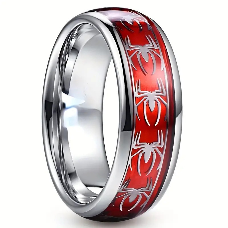 Red silver spider ring US Size #6