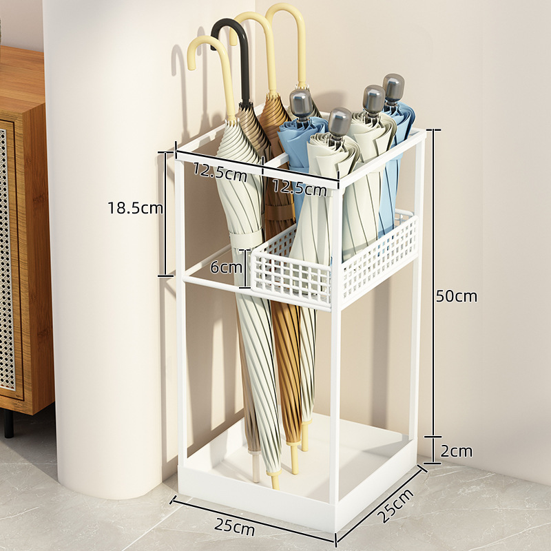 Plain and elegant white long and short umbrellas distinguish storage left and right put orderly arrangement