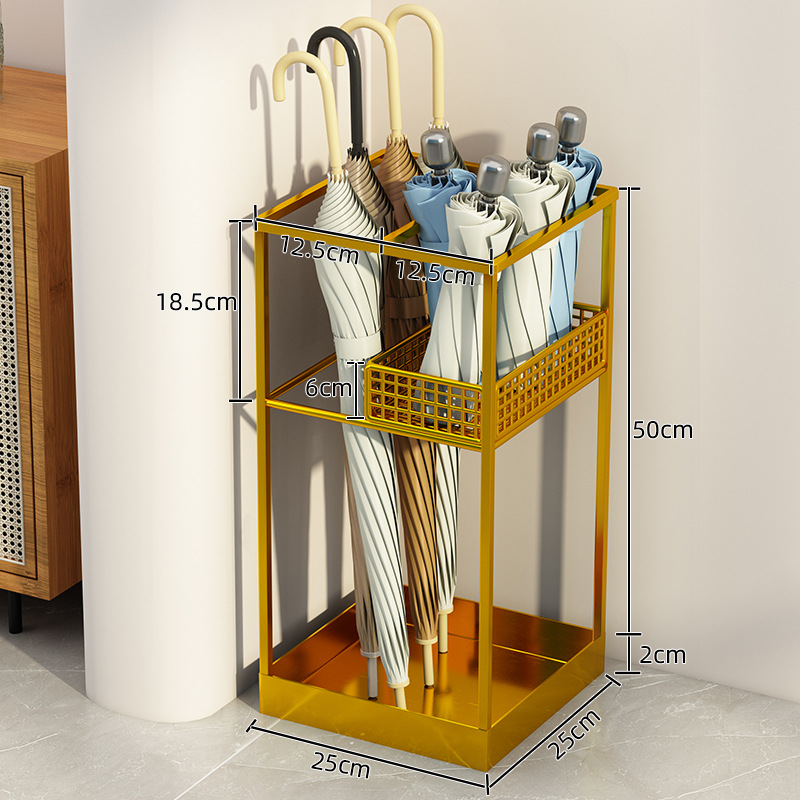 Artistic gold long and short umbrellas distinguish storage left and right put orderly arrangement