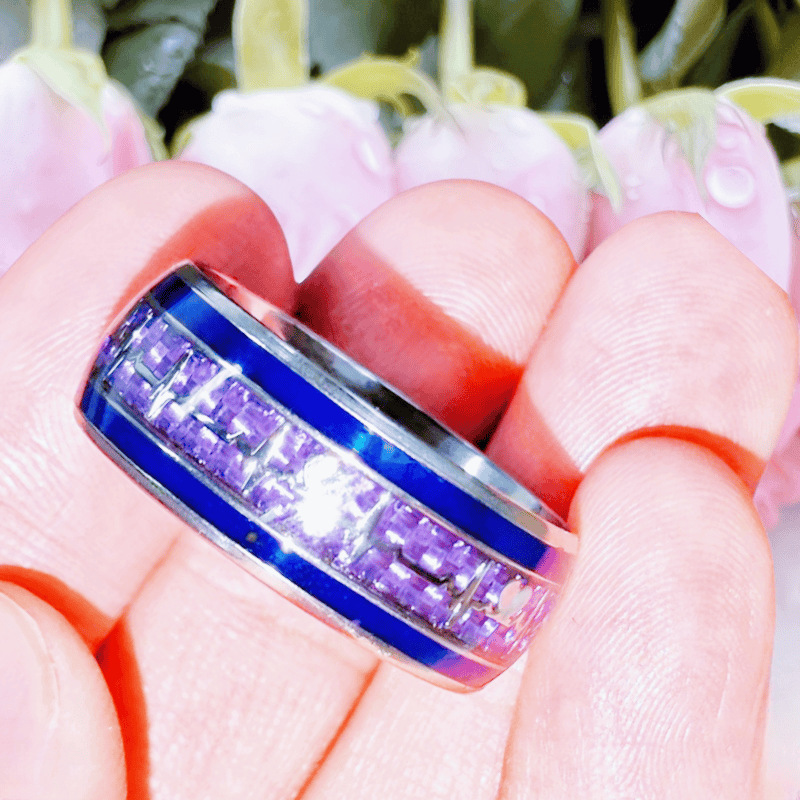 10mm purple background silver ekg ring US Size #6