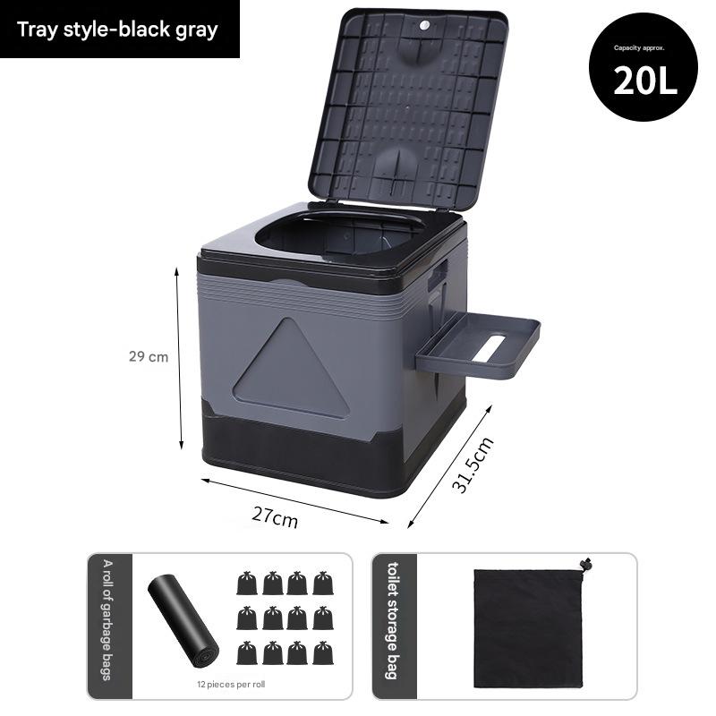 Black and grey small toilet: Upgraded with tray (garbage bag and storage bag)