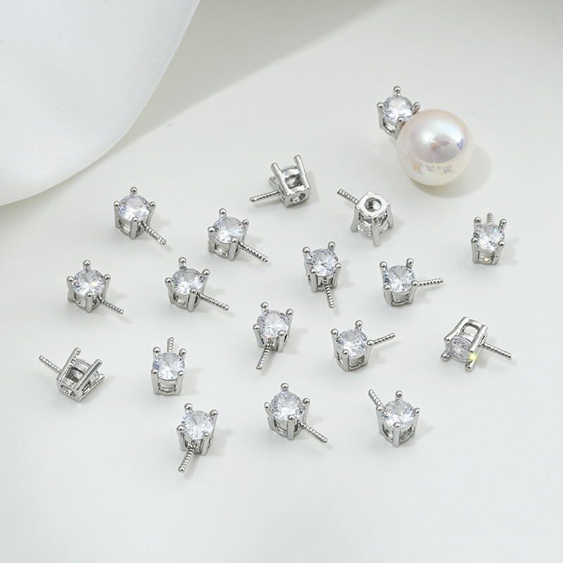 2:White gold single zirconium bead pin hollow holder 1