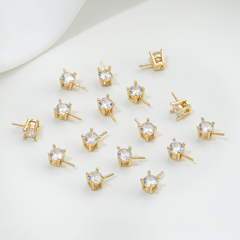 1:14K gold single zirconium bead pin hollow holder 1