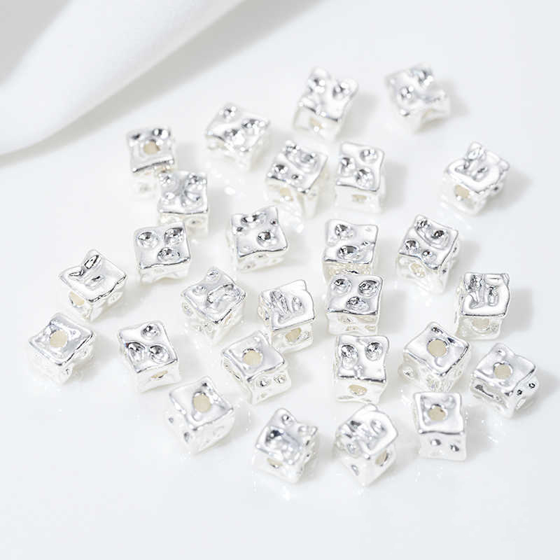 2:Bright Silver Cheese Square Beads 5mm