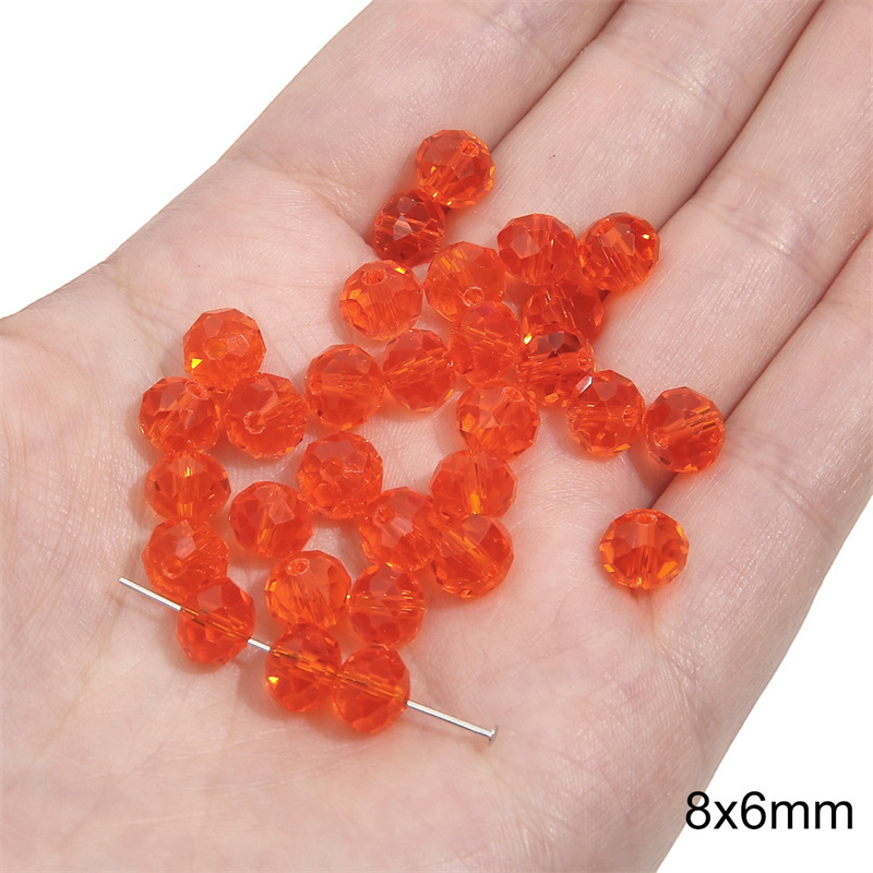 18:Transparent crystal wheel beads 8x 6mm aperture about 1mm orange