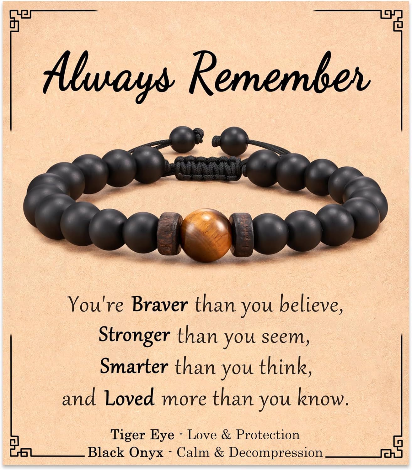 3:Black Frosted Tiger Eye Bracelet always remember Card
