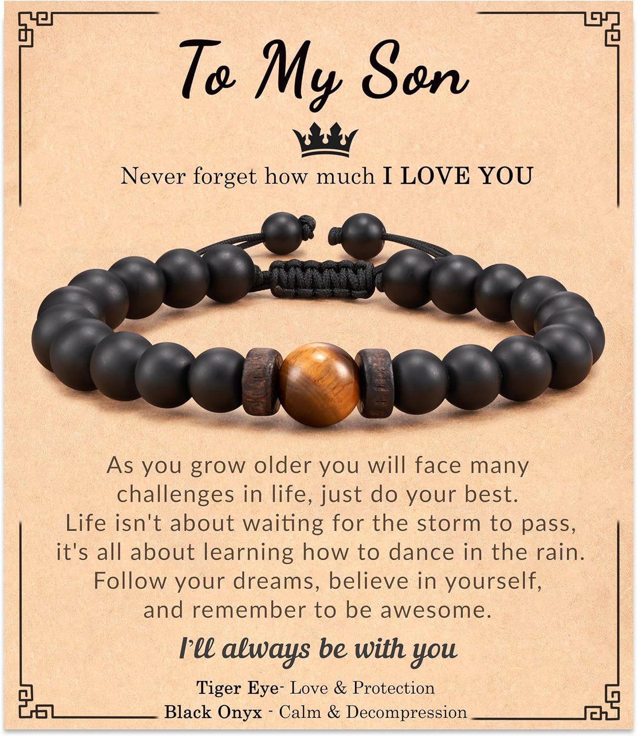 6:Black Frosted Tiger Eye Bracelet to my son Card