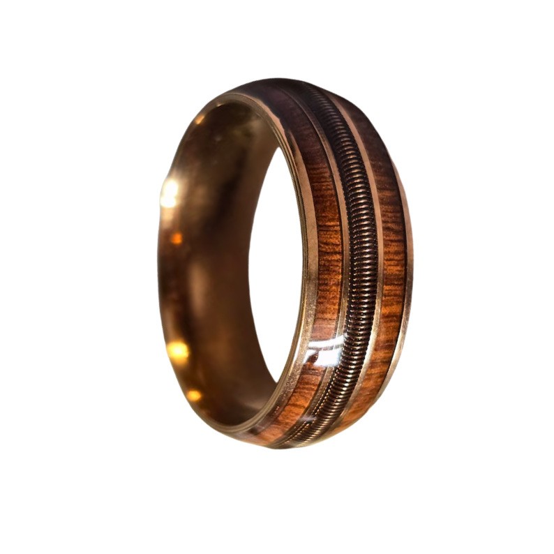 Double wood grain three string string ring US Size