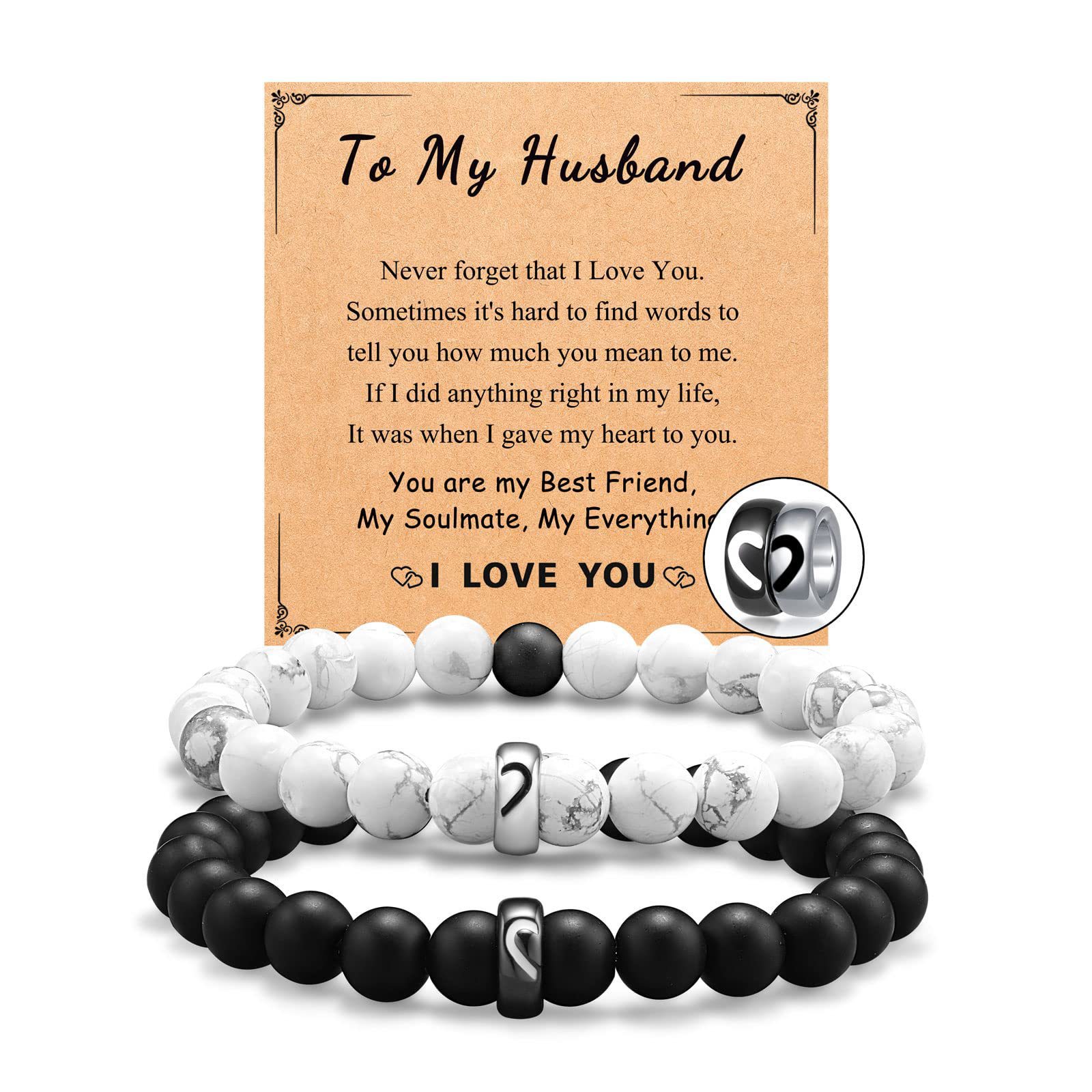 4:Engraving black and white steel ring couple bracelet husband card