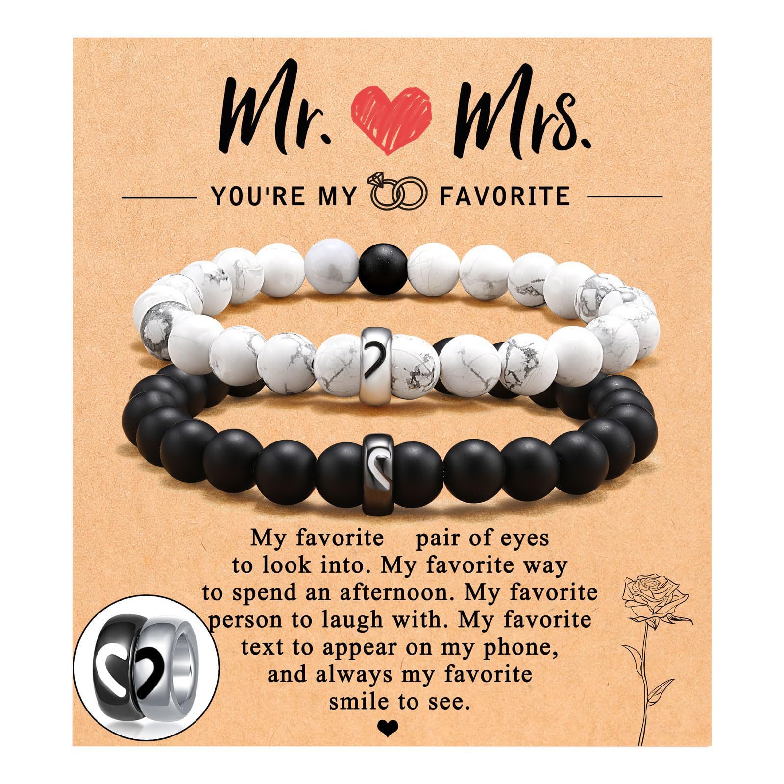 5:Engraving black and white steel ring couple bracelet Mr and Ms card