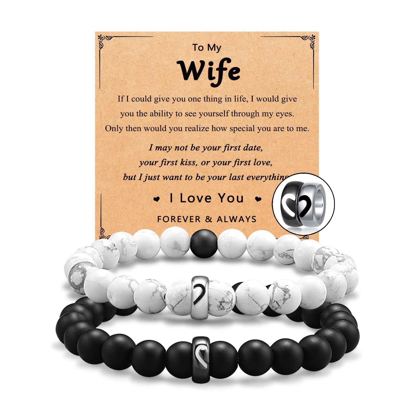 8:Engraving black and white steel ring couple bracelet wife card