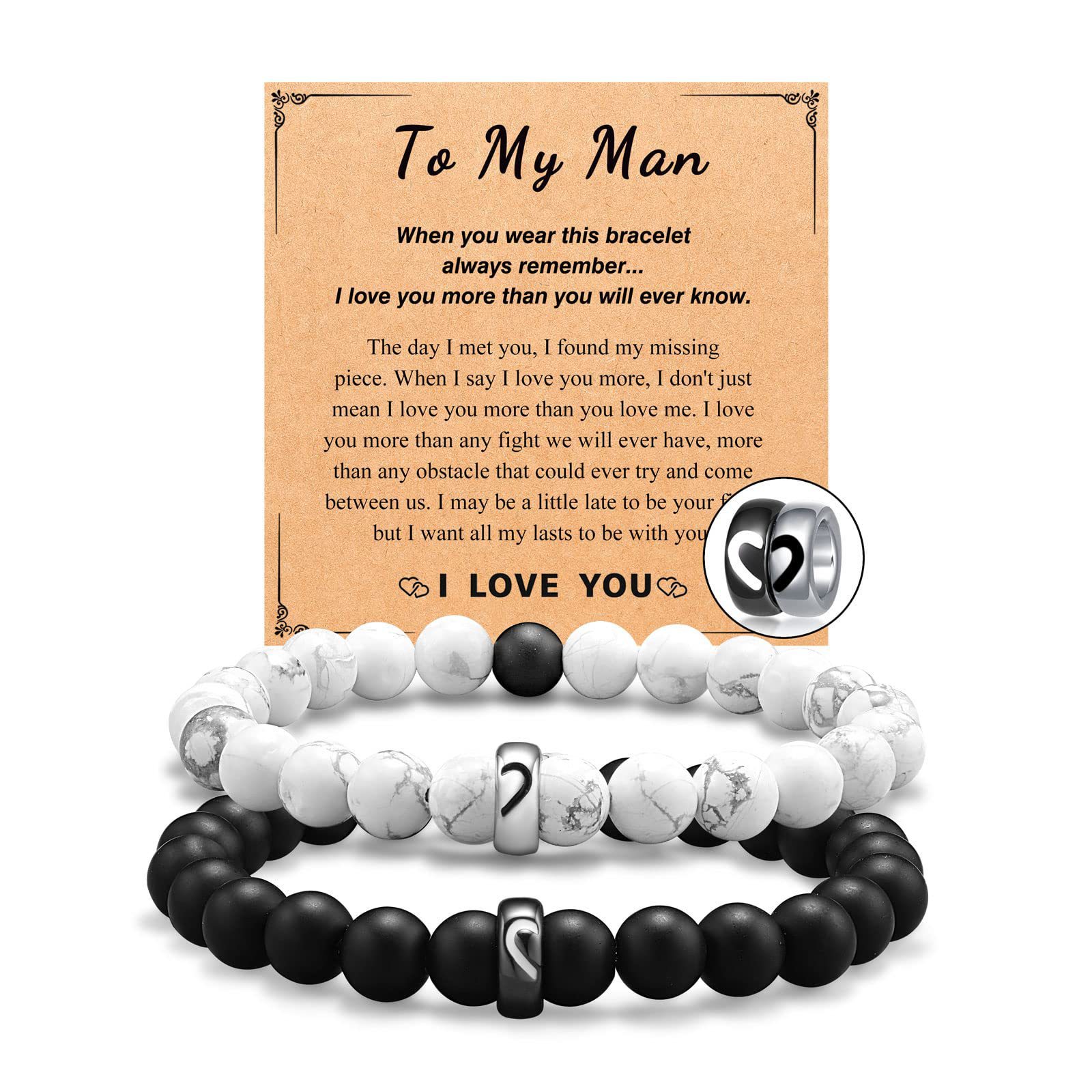 11:Engraving black and white steel ring couple bracelet man card