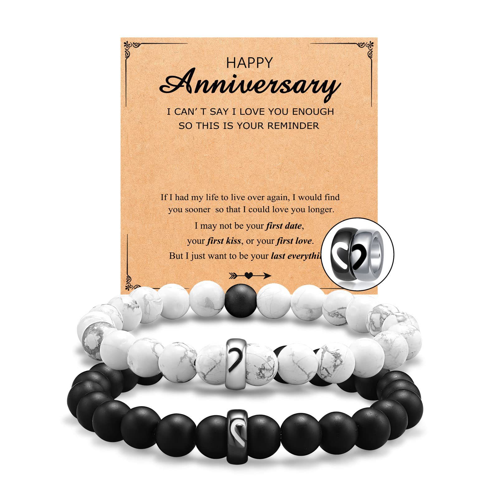 12:Engraving black and white steel ring couple bracelet Anniveisaiy card