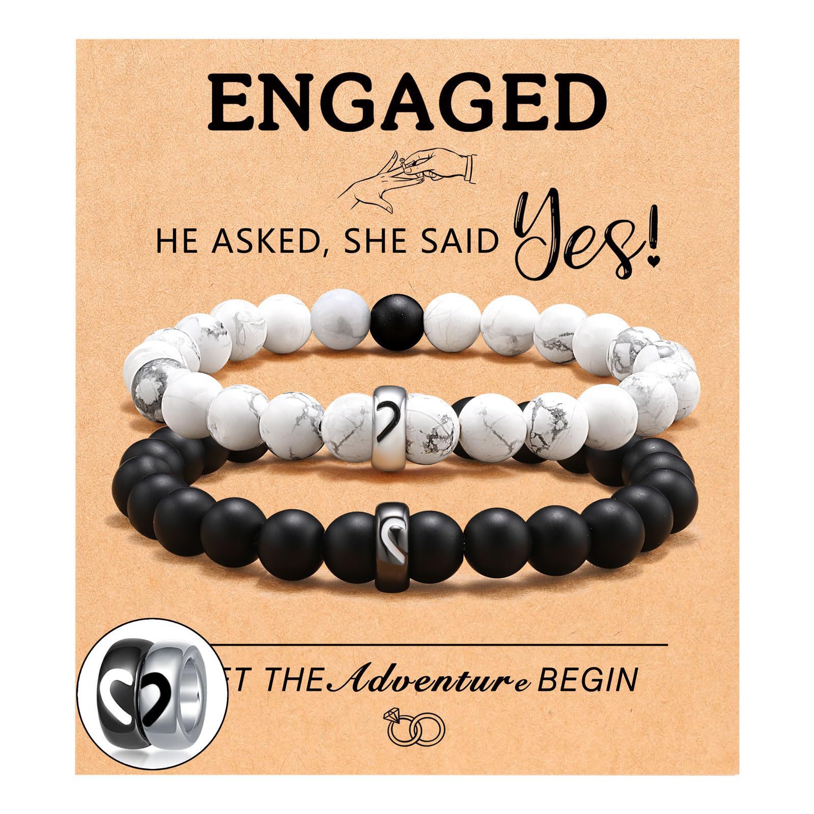 13:Engraved black and white steel ring couple bracelet Engaged