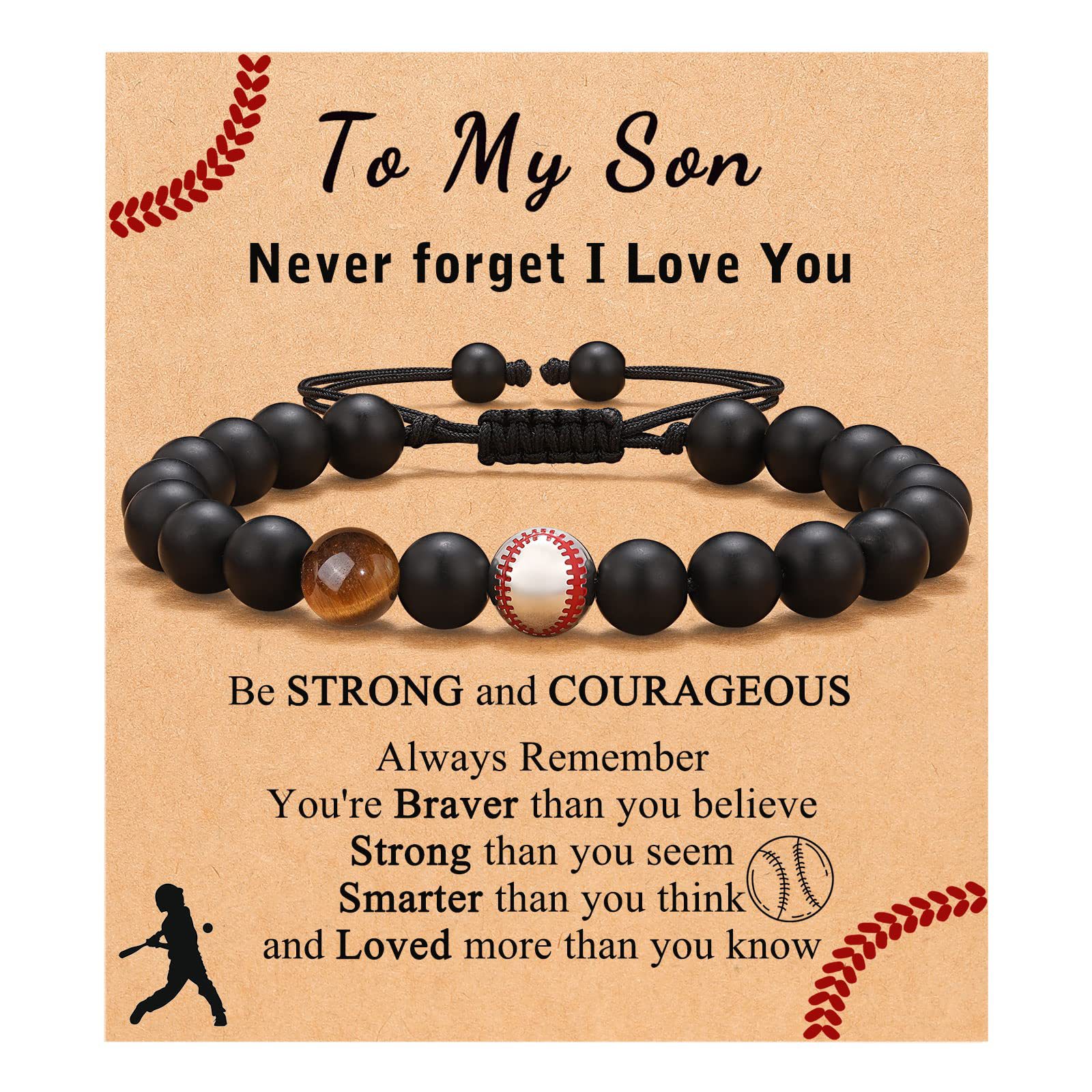 2:Baseball Bracelet Tiger Eye Frosted Stone Card To My Son
