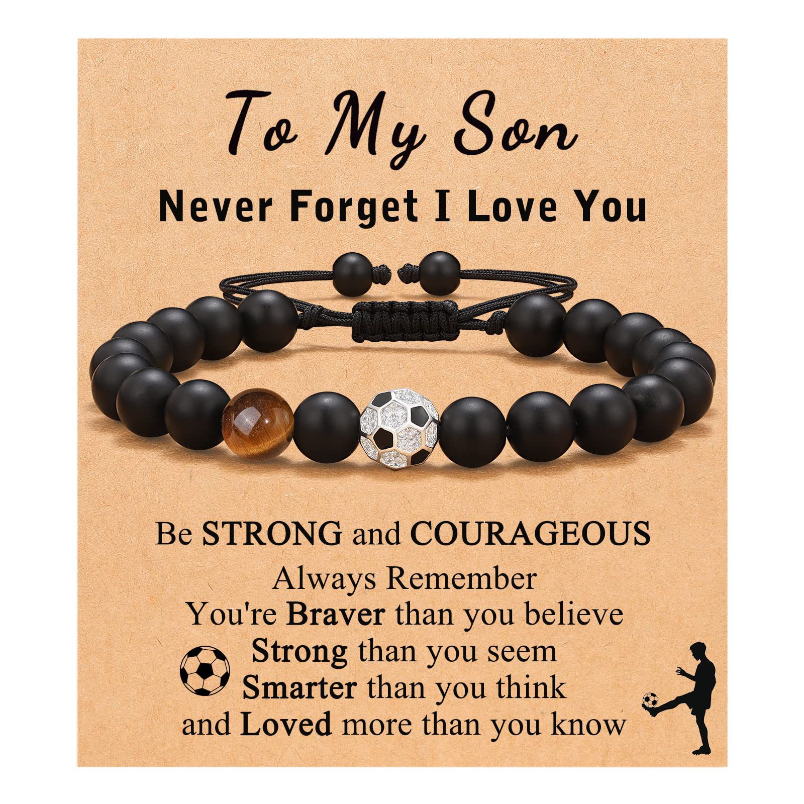 3:Football Bracelet Tiger Eye Frosted Stone Card To My Son