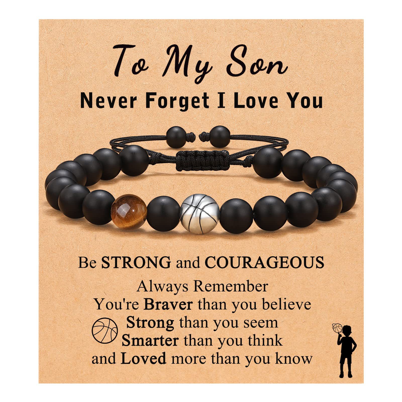 4:Basketball Bracelet Tiger Eye Frosted Stone To My Son Card