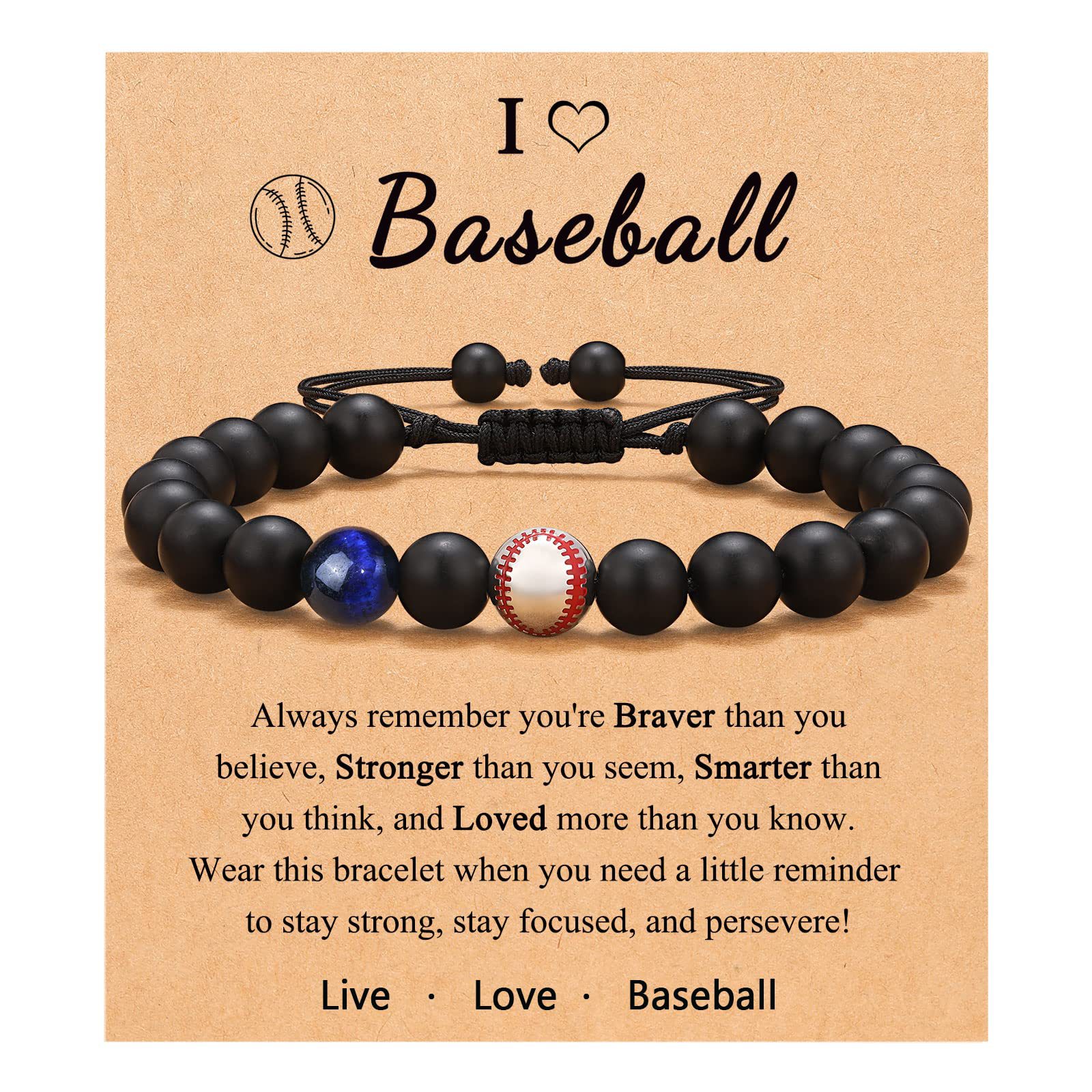 5:Baseball Bracelet Blue Tiger Eye Frosted Stone Card Baseball