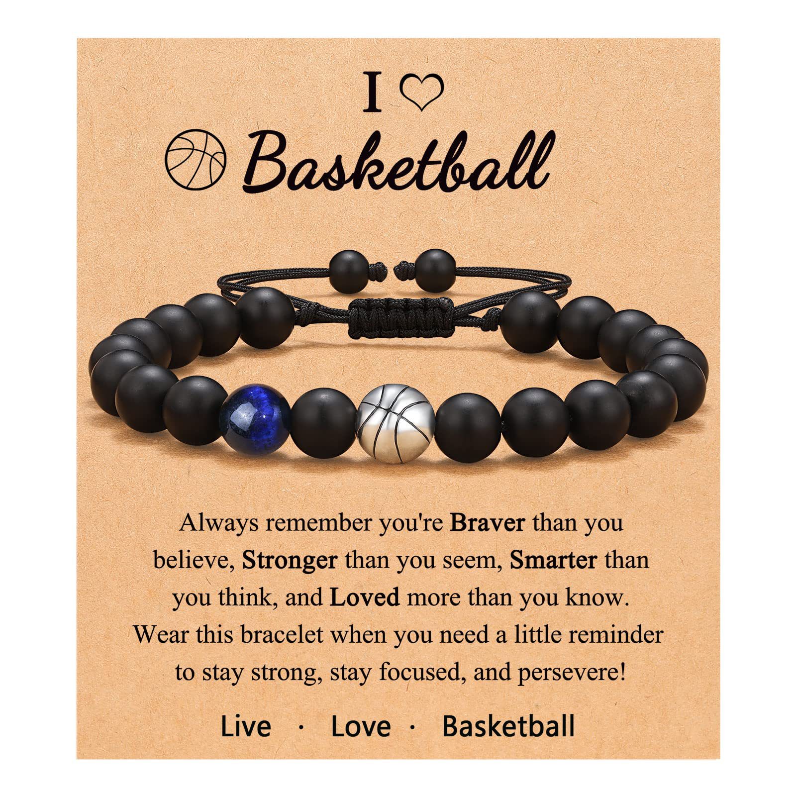 6:Basketball Bracelet Blue Tiger Eye Frosted Stone Card Baseball