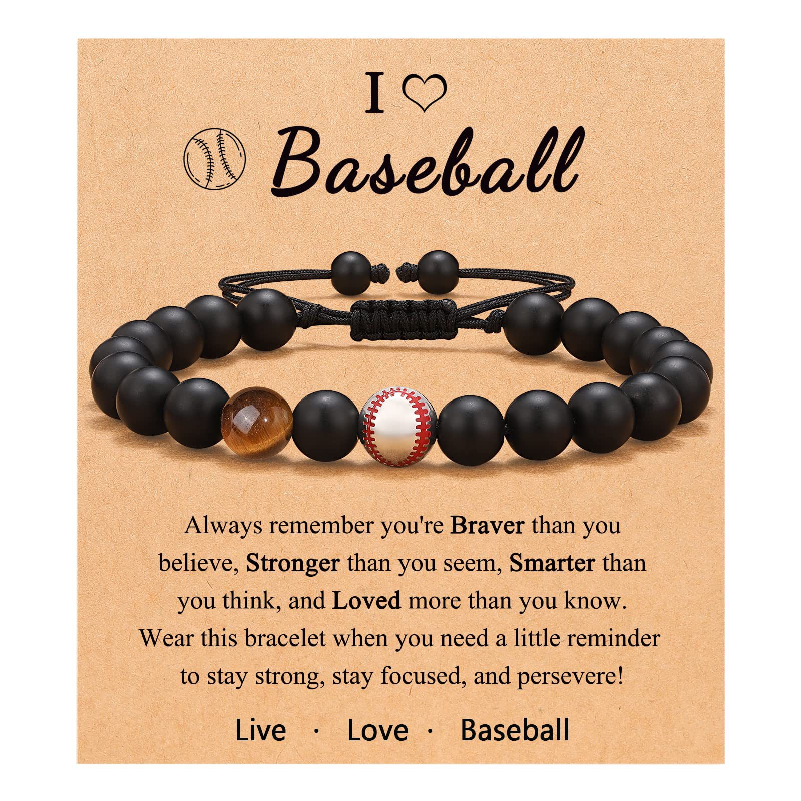 7:Baseball Bracelet Tiger Eye Frosted Stone Card Baseball