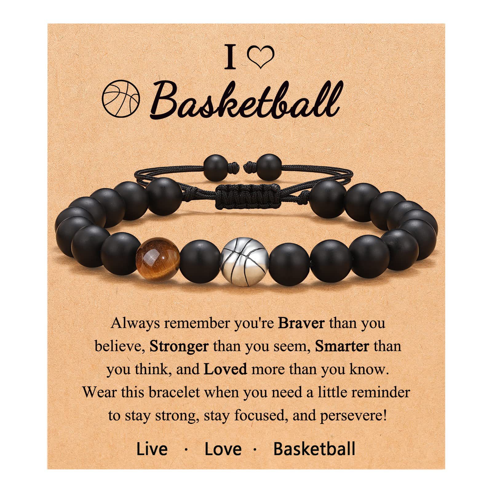 8:Basketball Bracelet Tiger Eye Frosted Stone Card Baseball