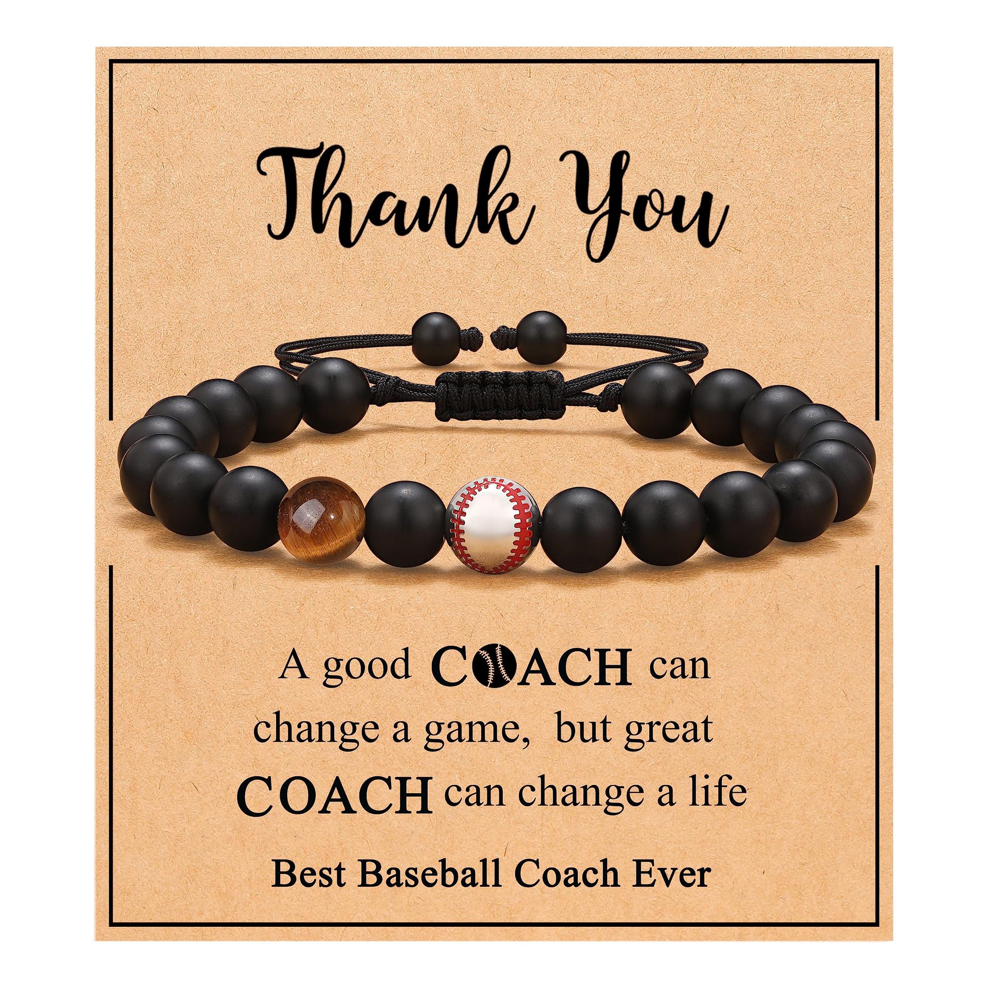 9:Baseball Bracelet Tiger Eye Frosted Stone Thank you Card