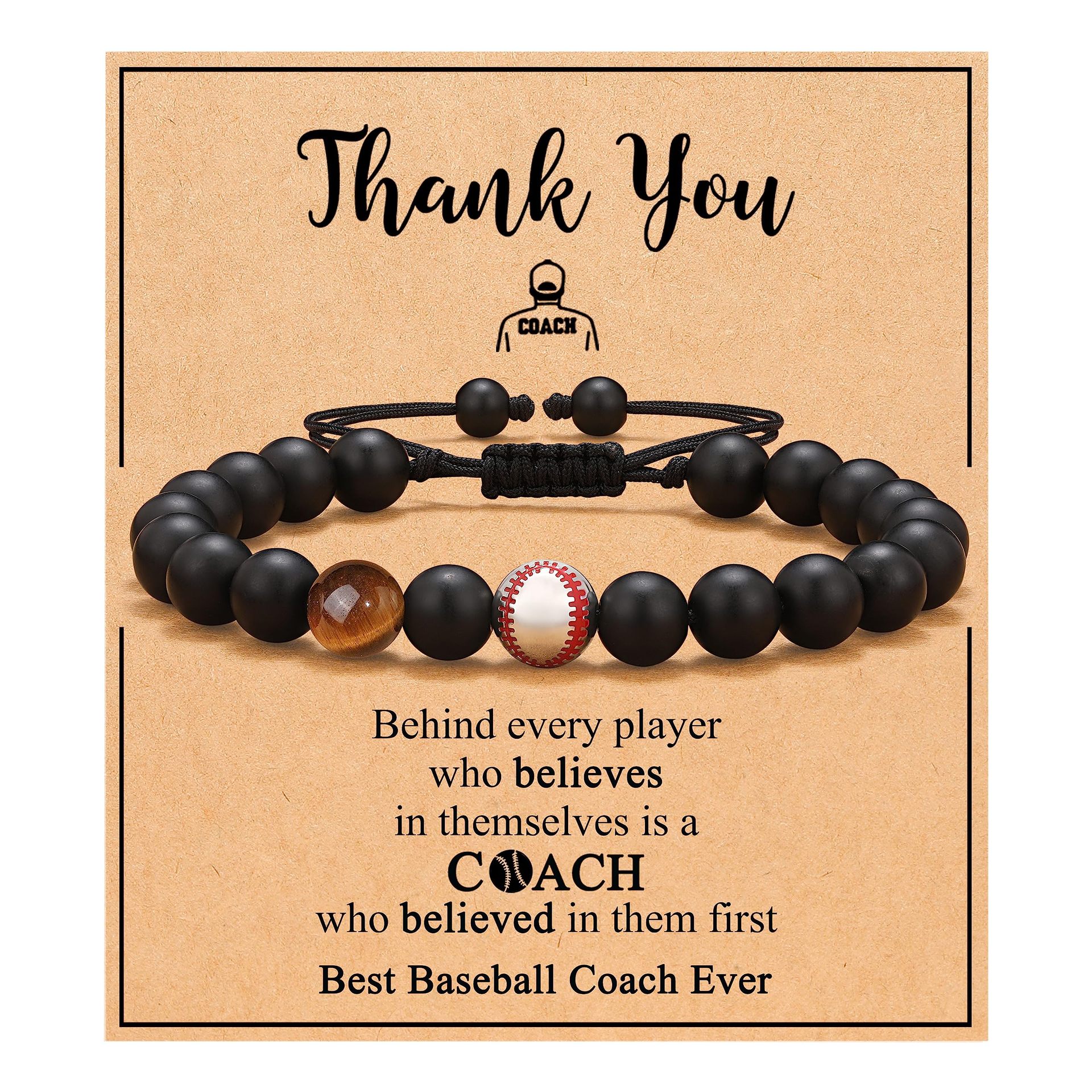 10:Baseball Bracelet 2 Tiger Eye Frosted Stone Thank you Card