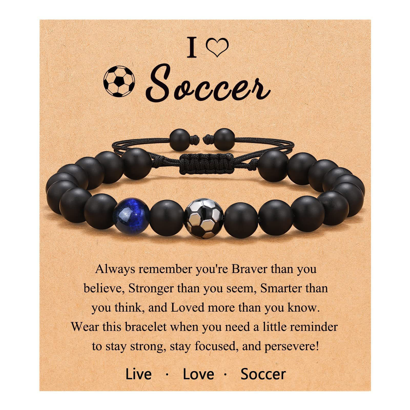 11:Football Bracelet Blue Tiger Eye Frosted Stone Soccer Card