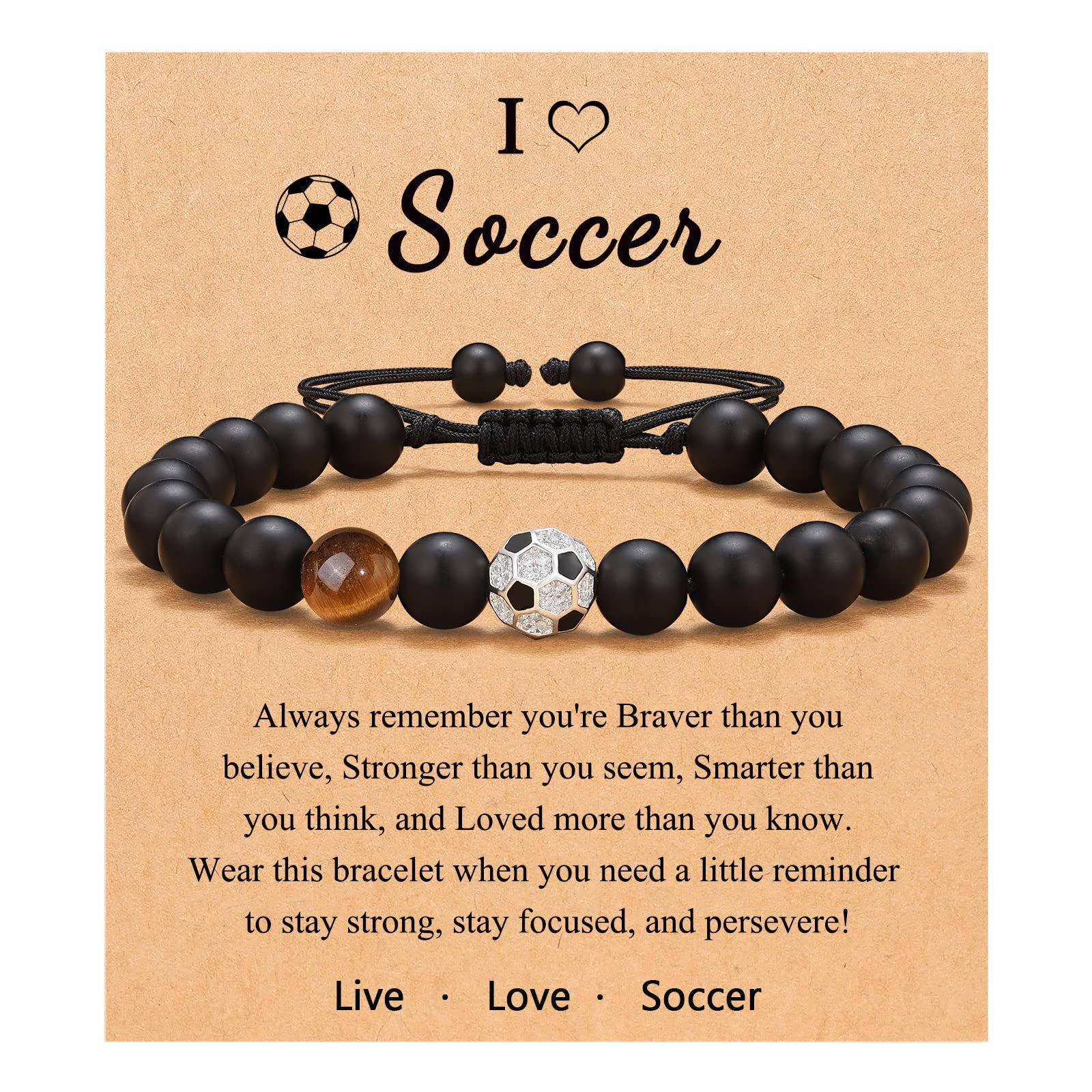 12:Football Bracelet Tiger Eye Frosted Stone Soccer Card