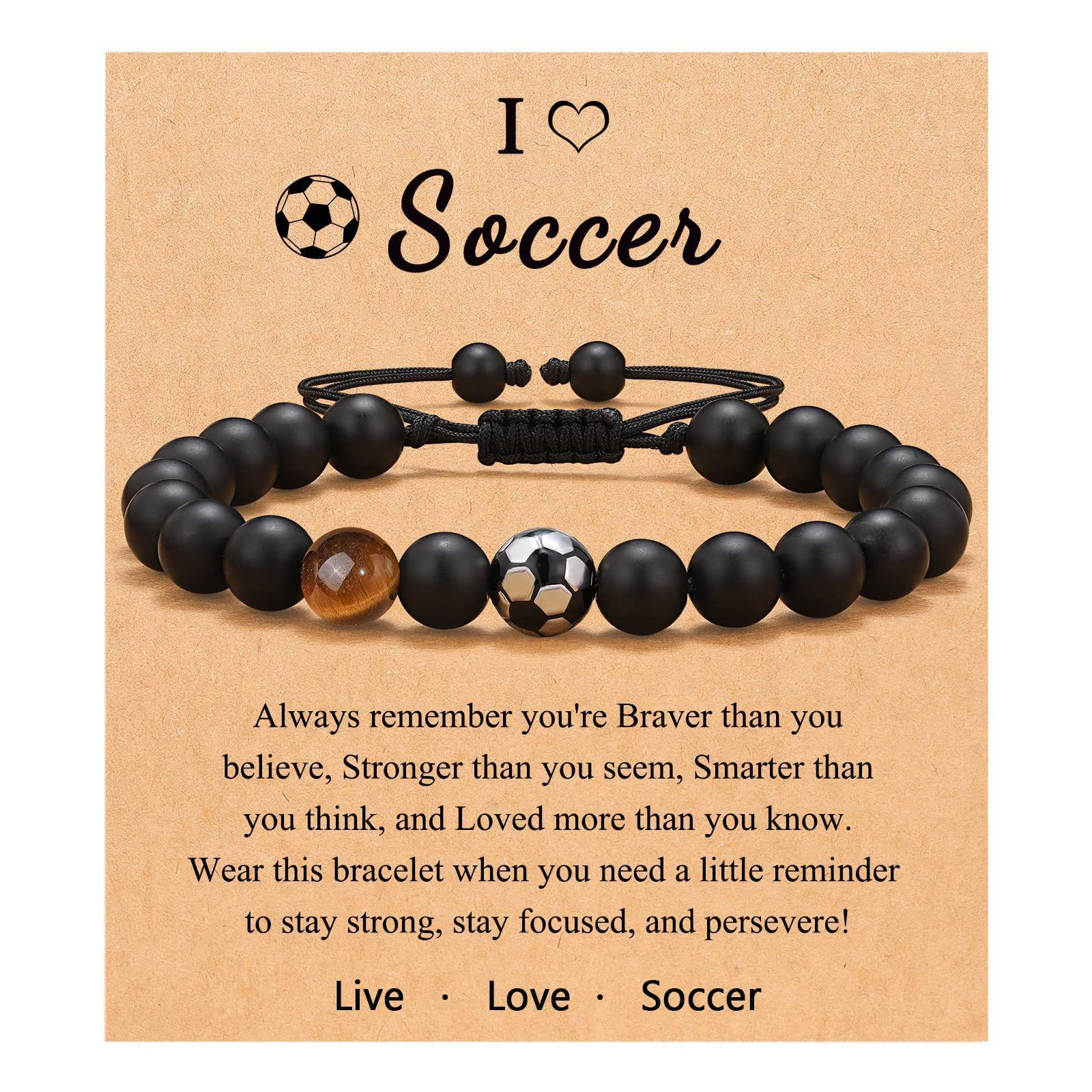 13:Football Bracelet Yellow Tiger Eye Frosted Stone Soccer Card