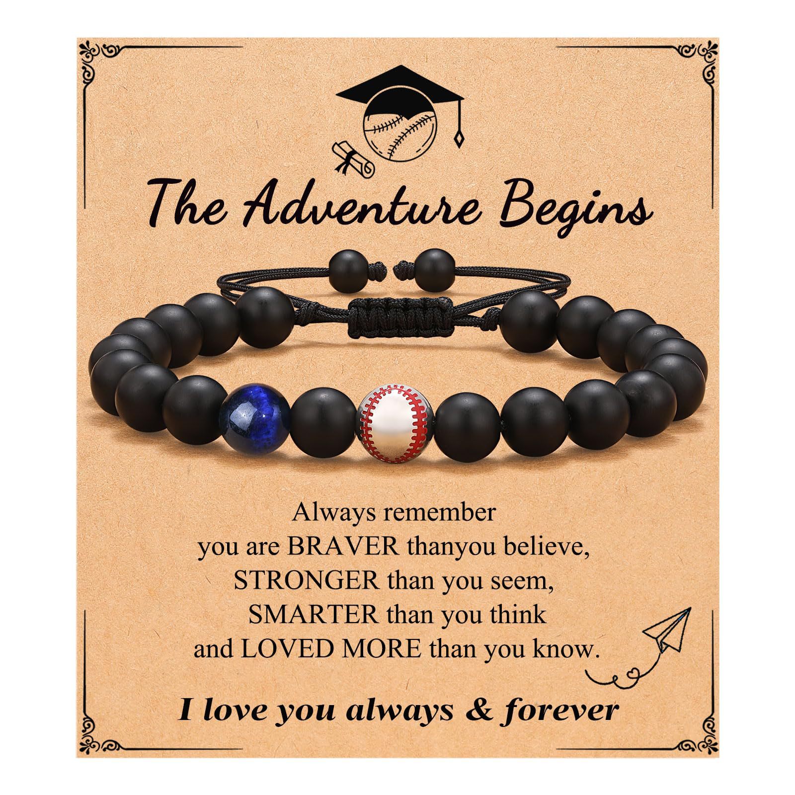 14:Baseball Bracelet Blue Tiger Eye Frosted Stone The Adventure Begins