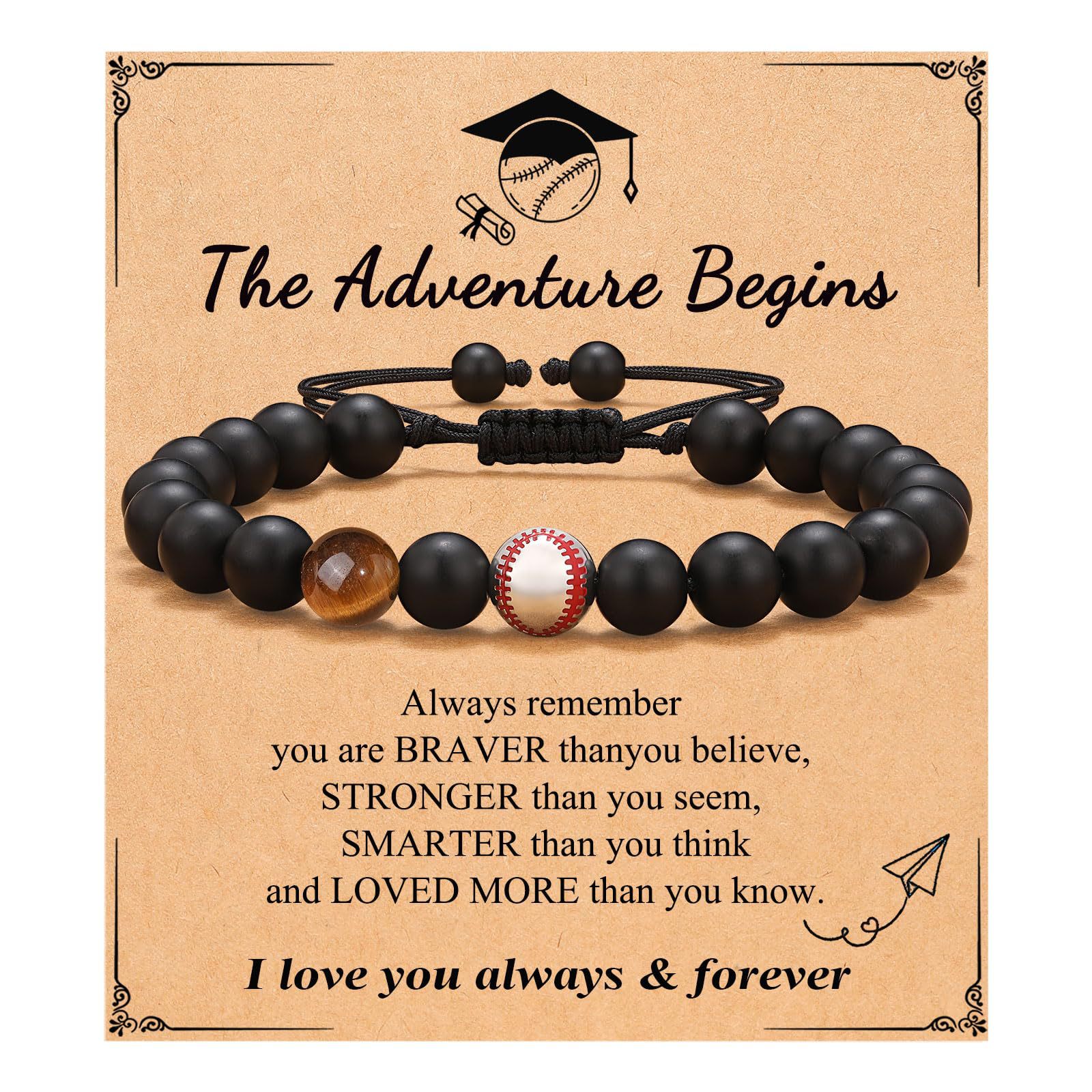 15:Baseball Bracelet Tiger Eye Frosted Stone The Adventure Begins