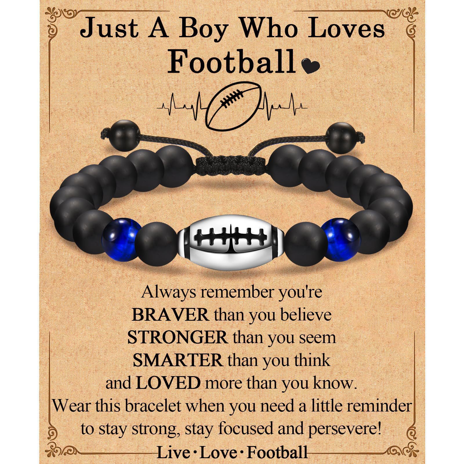 21:Rugby Blue Tiger Eyes Rope Bracelet Card