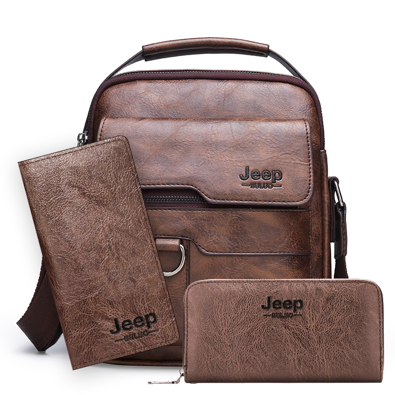 Brown   long wallet   handbag three-piece set