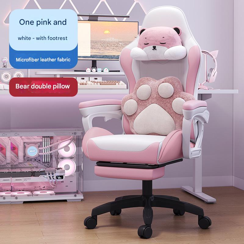 Pink and white   footrest   bear double pillow