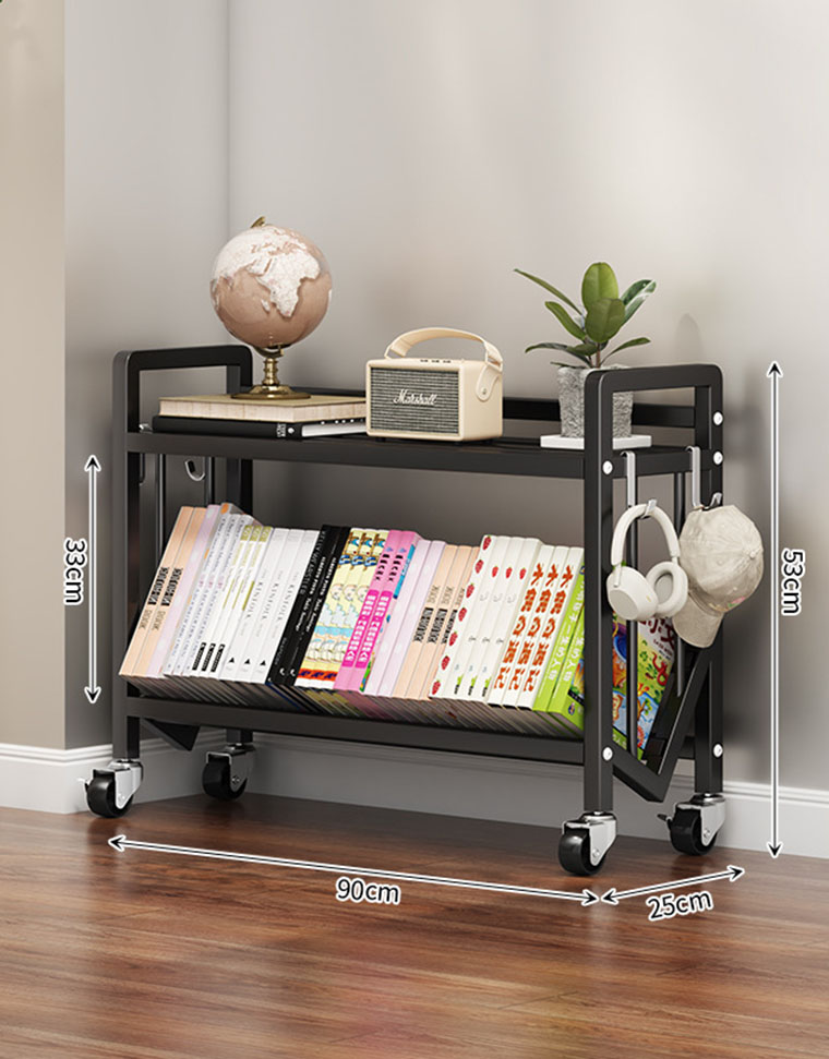 Floor bookshelf black (2 layers 90cm)