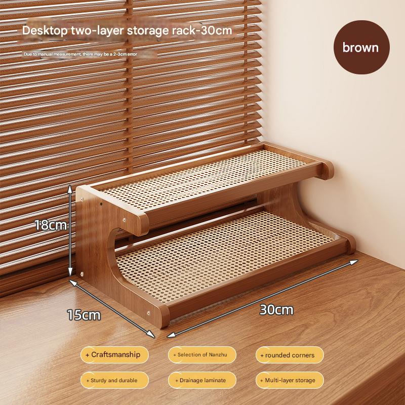 Plastic rattan desktop storage rack 2 layers 30cm