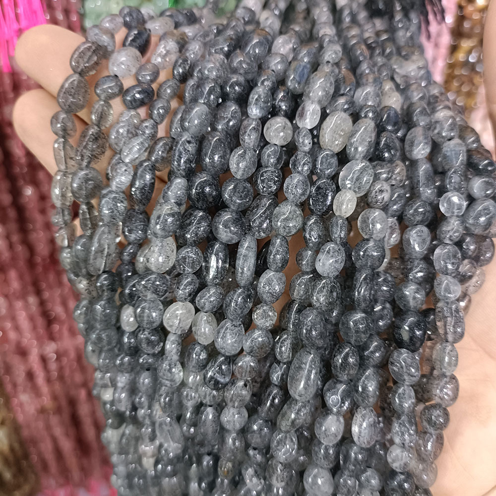 Black Rutilated Quartz 6~8mm about 45 pieces/stran