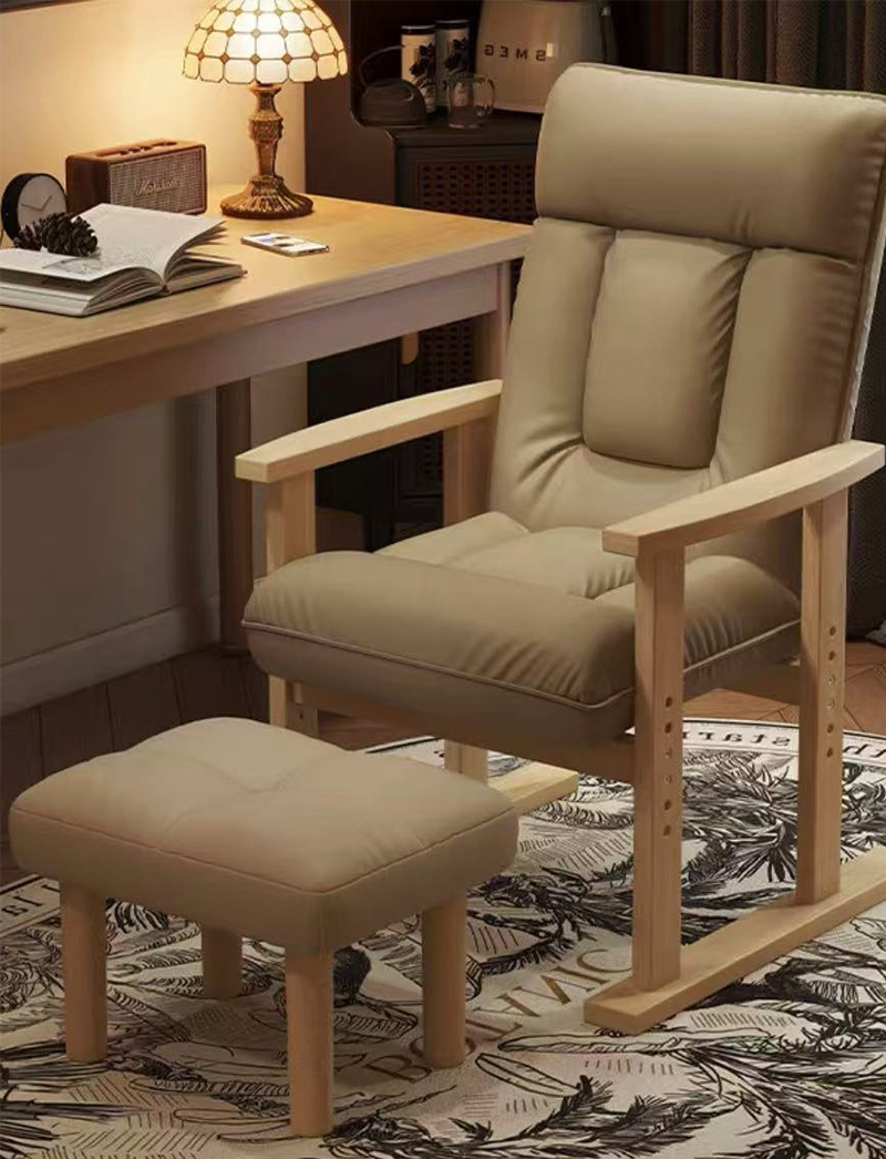 Khaki - wood color   footrest [solid wood frame fixed armrests]
