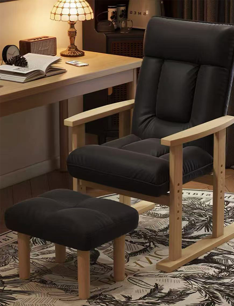 Black - wood color   footrest [solid wood frame fixed armrests]