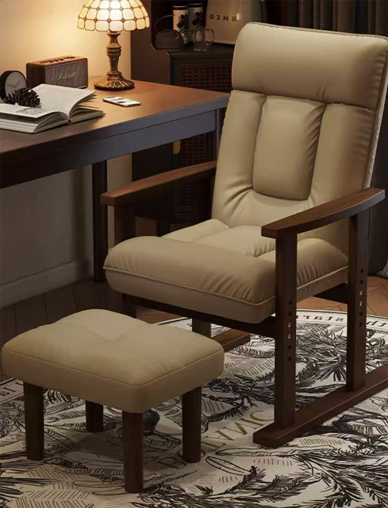 Khaki-walnut   footrest [solid wood frame fixed armrests]