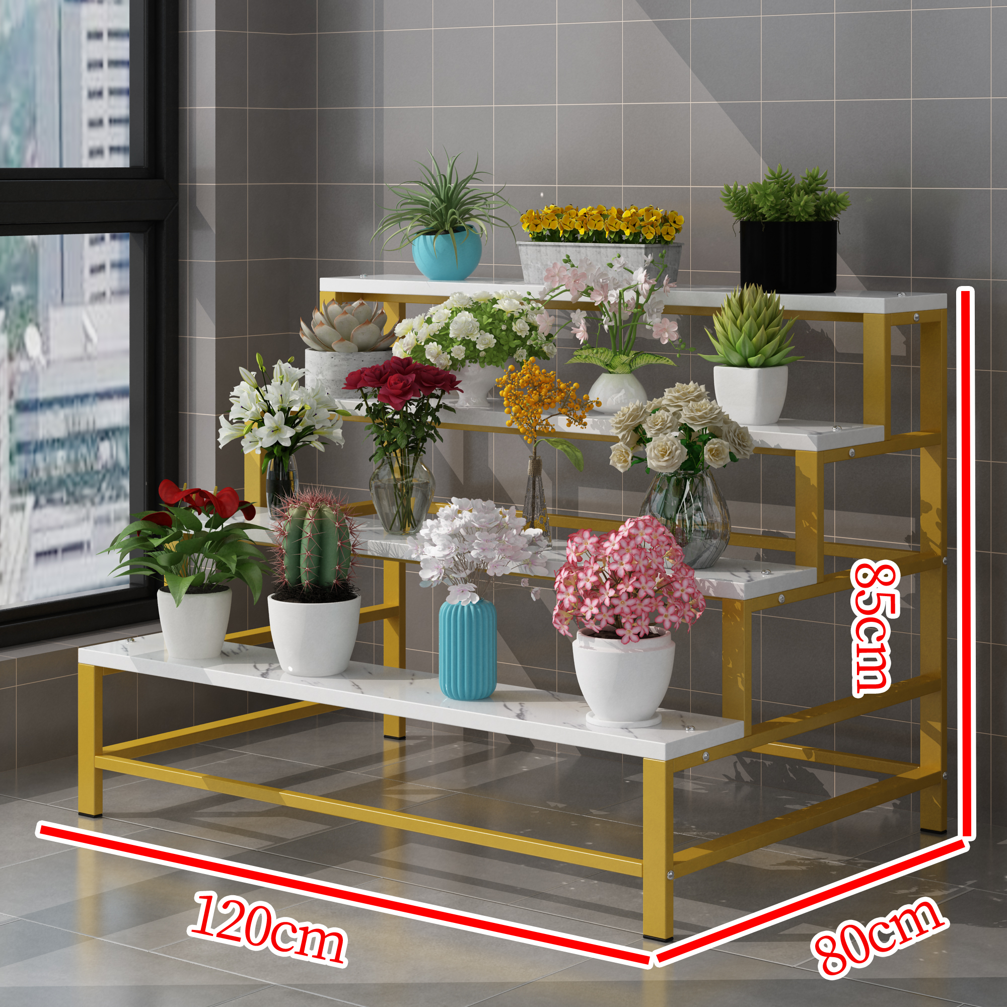 Gold frame   white stone pattern four layers 120*80*85cm