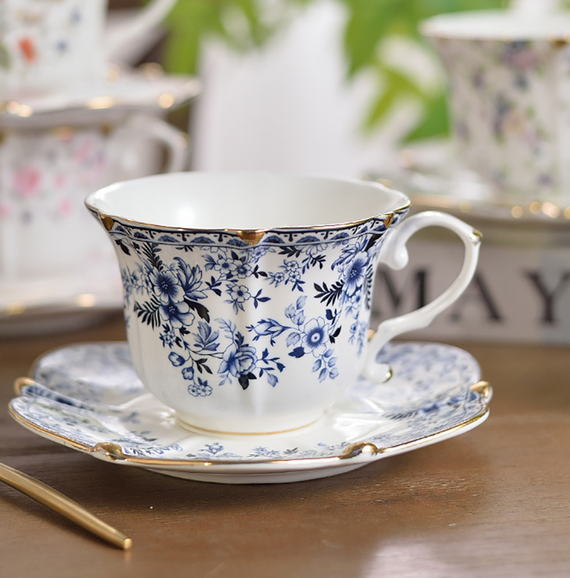 Blue and white cup and saucer