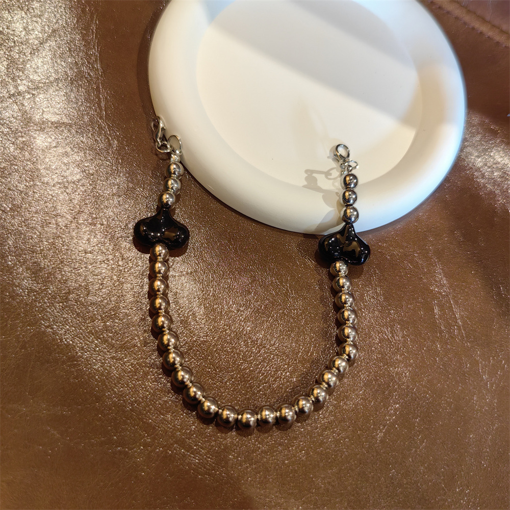 Black love silver bead heel chain