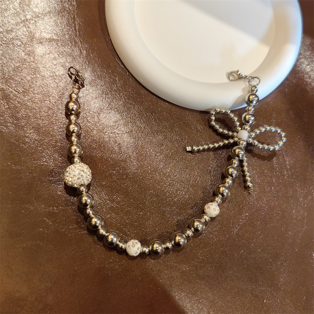 Rhinestone white beads silver chain heel chain