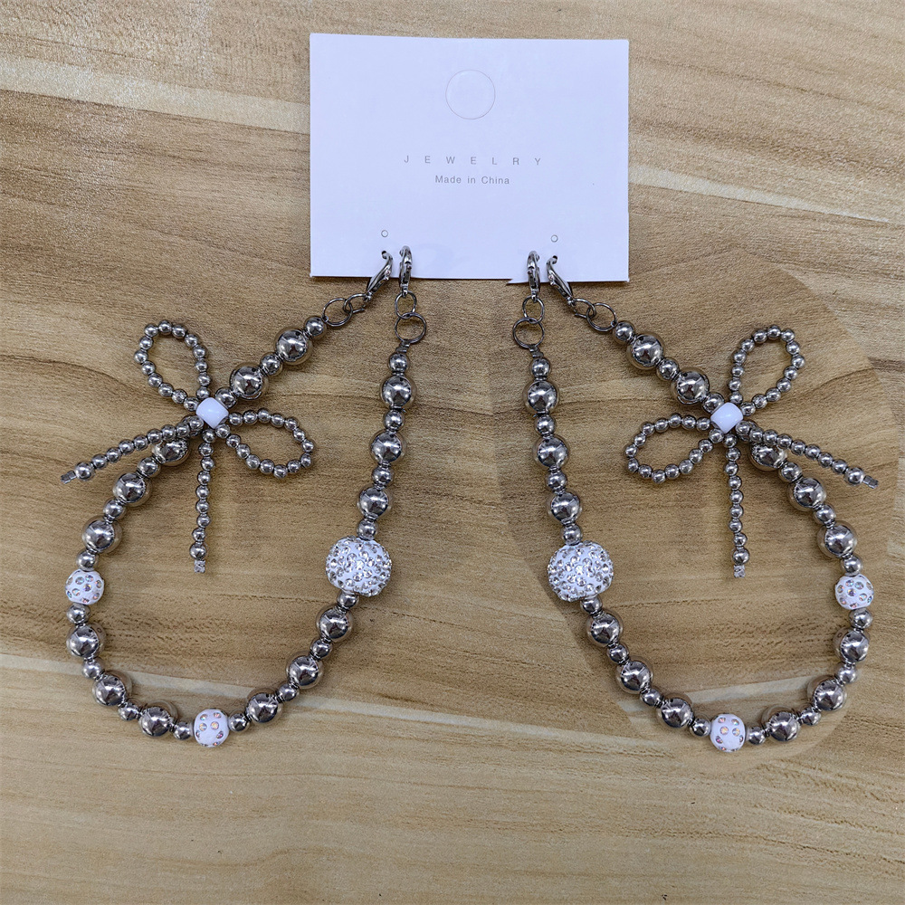 Rhinestone white bead silver chain heel chain (two