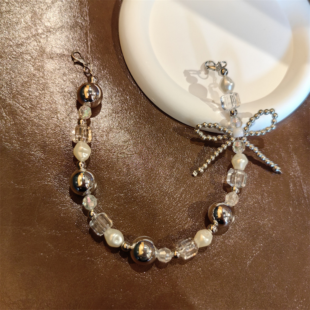 15:Silver bead square side bow heel chain