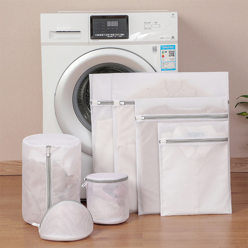Gray and white fine mesh seven-piece set (small, medium, large, extra large, cylinder, bra bag, shell)